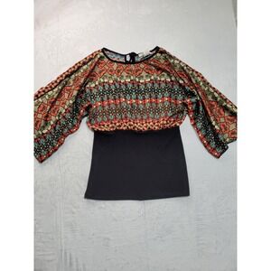 Sushi Flower Blouse Womens Medium Multicolor Boho Top